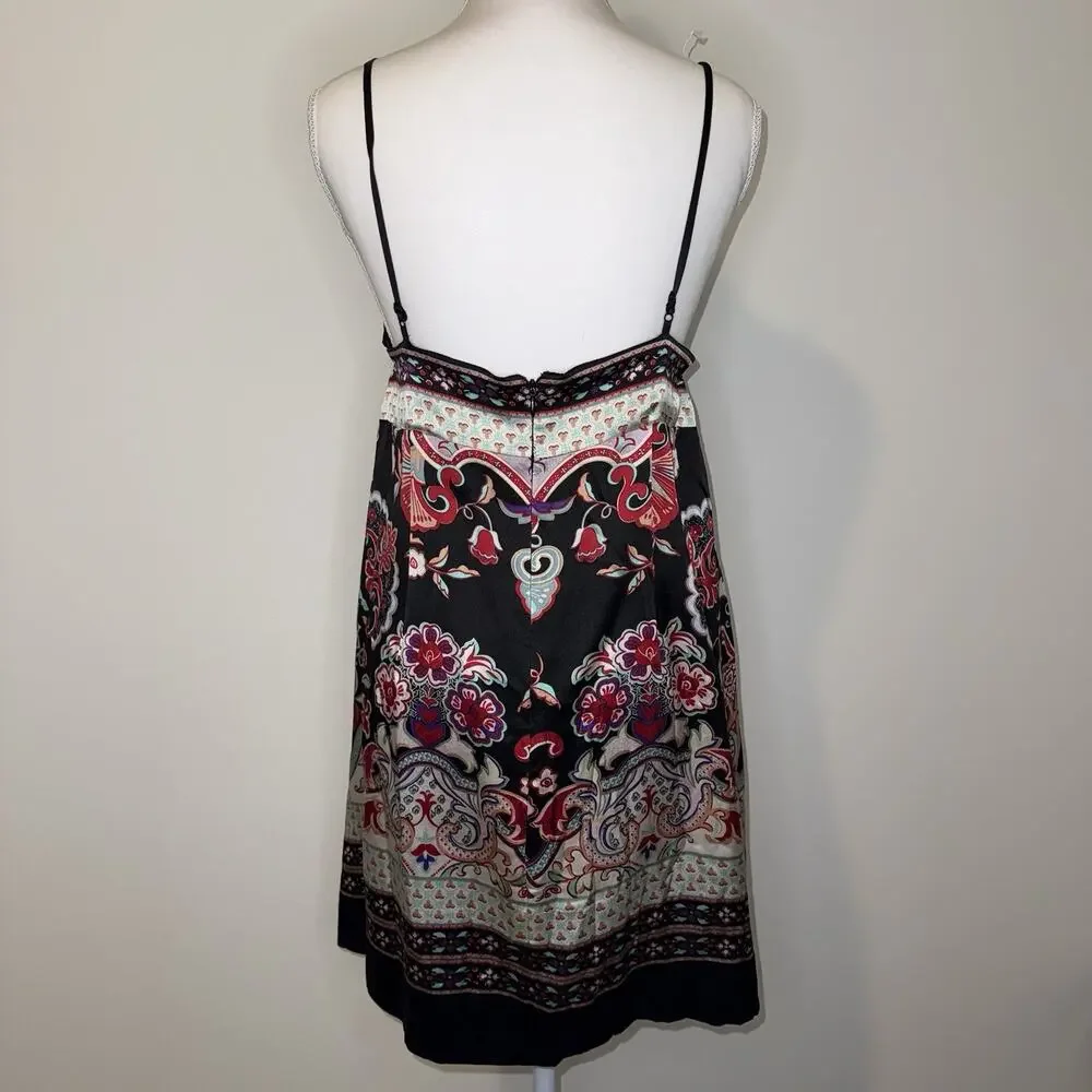 Aqua Silk Floral Y2K Slip Dress Size L Spaghetti Strap Boho Mini - Picture 2 of 7
